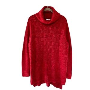 Sonoma Orange Red Cable Knit Cowl Neck Tunic Sweater Size L